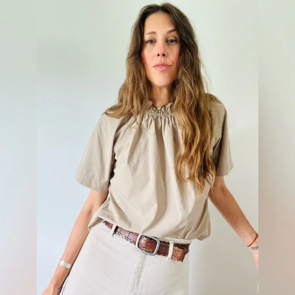 Cotton Ruffle Neck Blouse - Picture 1 of 4